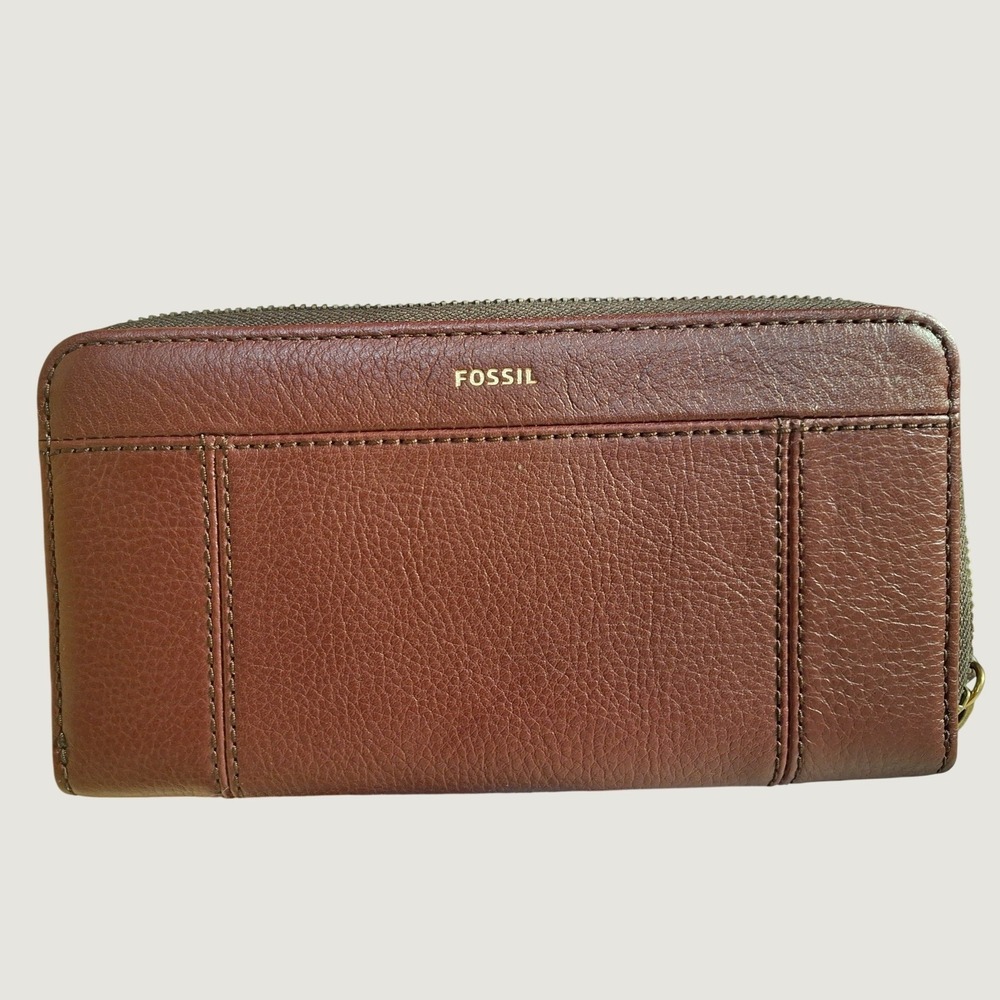Fossil Jori Zip Around Clutch Wristlet‎ RFID Wallet Cowhide Leather